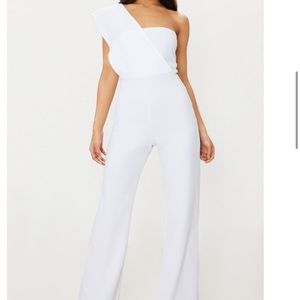 NWOT One Shoulder Drape White Jumpsuit!
